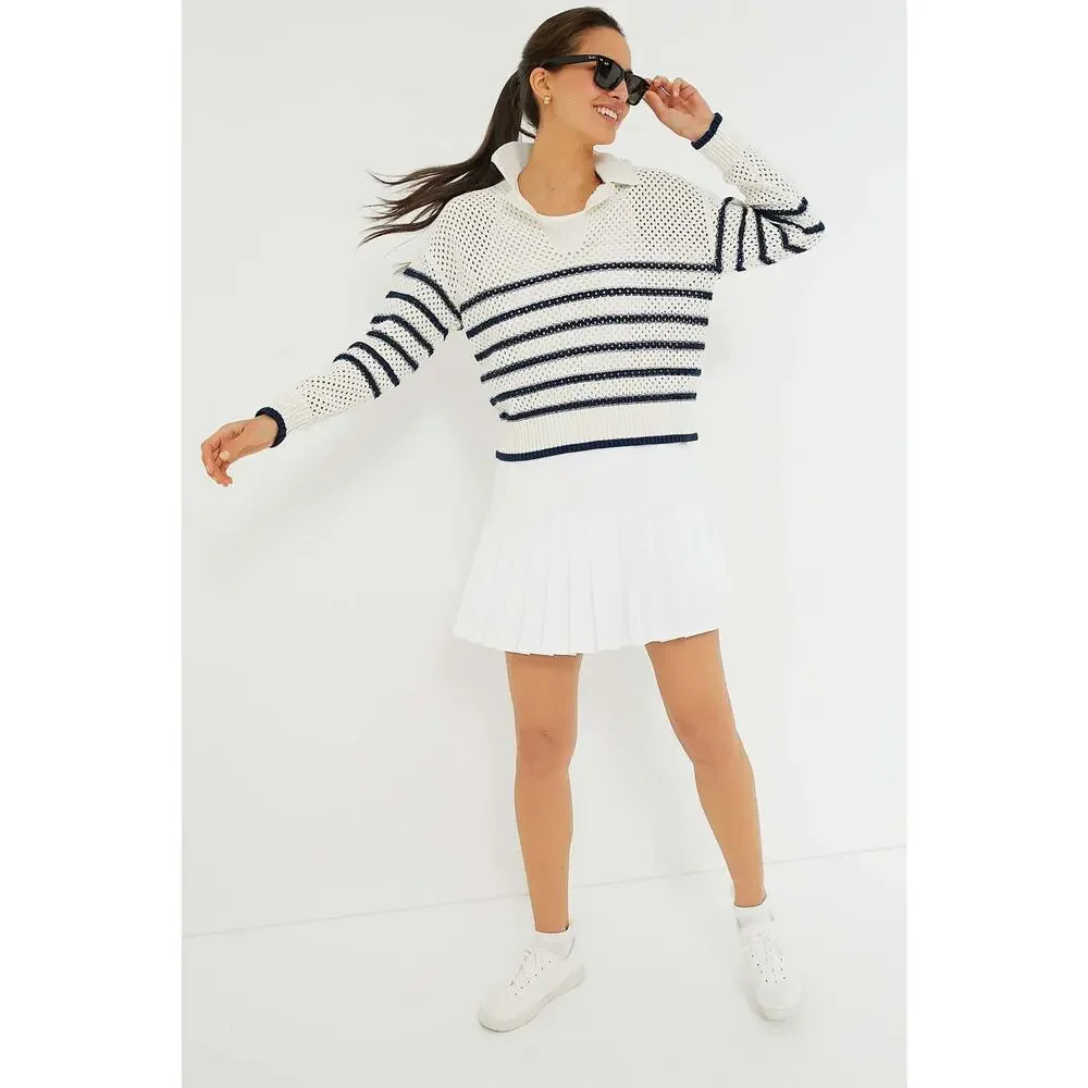 TNUCK SPORT White Stripe Mesh Fischer Sweater Size S NWT Retail $128 Tuckernuck - Picture 5 of 7